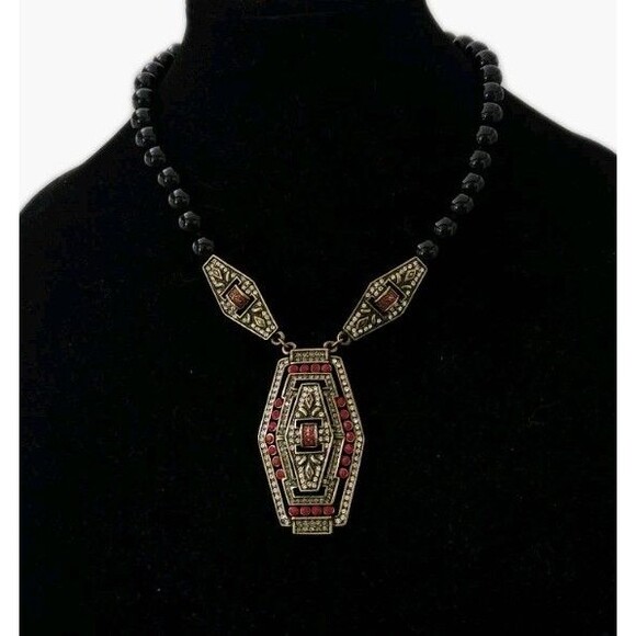 Vintage Heidi Daus Rhinestones & Black Onyx Beads Collar Statement Necklace - Picture 13 of 16